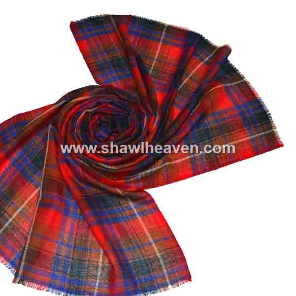Luxurious oversized plaid frayed wool scarf wrap for men, women